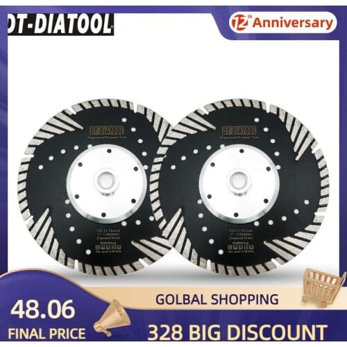 DT-DIATOOL 2pcs Dia 180mm/7" 5/8-11 FLANGE Diamond Cutting Disc Turbo Saw Blade With Slant Protection Teeth For Granite Marble