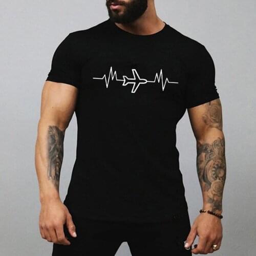 Mens Explosion Comfortable T-shirt Top Summer New Cartoon Aircraft Printed Round Neck Comfortable T-shirt Top майка мужская 40