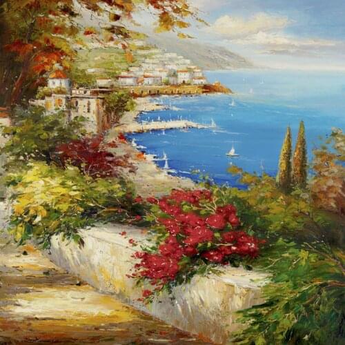 Canvas Art Landscapes oil painting Strada Del Mazzo Hand painted artwork Mediterranean cityscapes image for bedroom decor