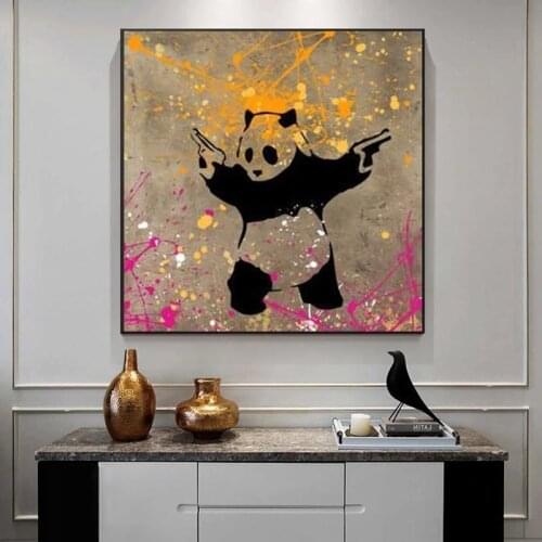 Cute Panda with Guns Canvas Painting Animal Posters and Prints Wall Art Abstract Pictures for Living Room Home Decor Cuadros