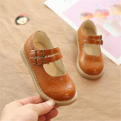 Girls' leather shoes Childrens fashion double shoelace Breathable PU Princess shoes Girl non-slip soft bottom Single shoes