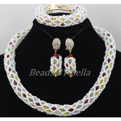 Lovely Small White Braid Crystal Jewelry Sets African Wedding Beads Jewelry Set Nigerian Fashion Necklace Free Shipping ABF851