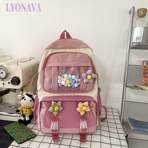 Cute Japanese Plaid Backpack Women Student Schoolbag for Girl Ladies Preppy Style Nylon Backpack Teenage Kawaii Book Bag