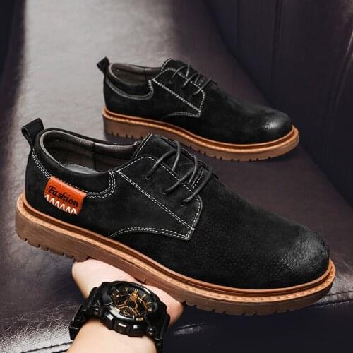 Mens Leather Shoes British Business lace up fashion black Soft Leather Man Suede Leather Dress Shoes