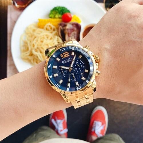 MEGIR Mens business watch Top military brand Casual Fashion luxury male WristWatch Quartz Stainless Steel Relogio Masculino