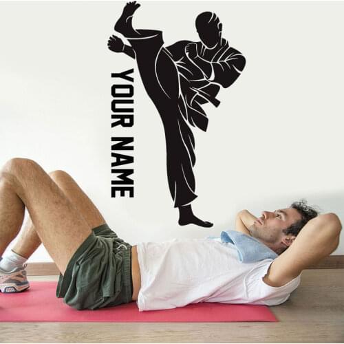 Custom Boys Name Martial Art Wall Sticker Karate Taekwondo Sport Decals Vinyl Interior Home Decor Kids Children Room Murals A937