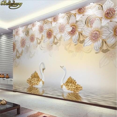 Beibehang papel de parede Custom Photo Wallpaper Mural 3d Stereo Jewelry Flowers Swan TV Background Wall wall papers home decor