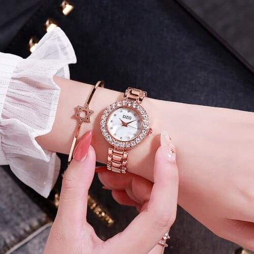 New DZG Rhinestone Edged Round Watch Noble Atmosphere Simple Temperament Ladies Watch