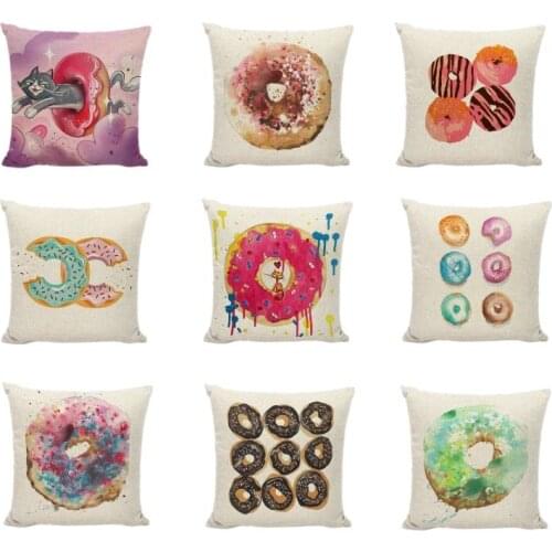 New Design Delicious Food Cushion Cover Cartoon Graffiti Printed Home Decor Dining Chair Bakery Donuts Throw Pillow Case 45x45cm