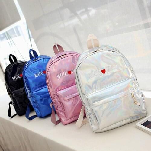 New Style Sweet Love Personality Embroidery Laser Backpack Women Girls Bag Leather Holographic Backpack School Bags For Teenage