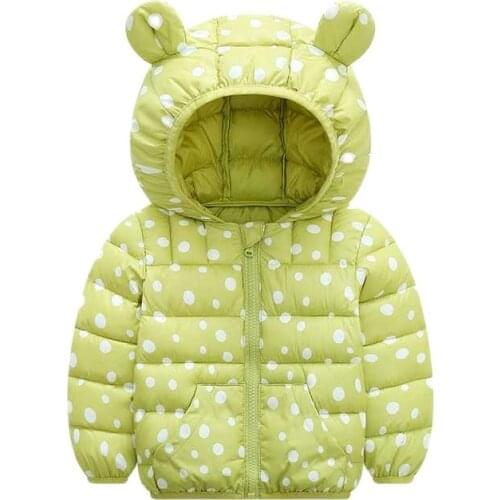 Cute Baby Girls Jacket Kids Boys Light Down Coats with Ear Hooded Winter Palka Dot Outerwear Parkas & Coats Infant Warm Clothing
