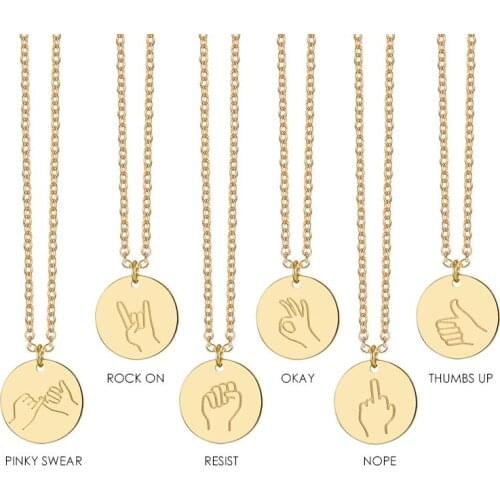 3UMeter Hand Gestures Language Disc Necklace Custom Coin Sister Gifts Necklace Cool Gift For Daughters Awesome Ladies For Women