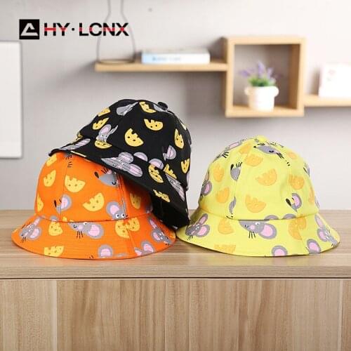 Spring Autumn Baby Bucket For Boy Girl Cotton Breathable Sun Cartoon Cheese Mouse Fisherman Hat Outdoor Cap Children Panama Caps