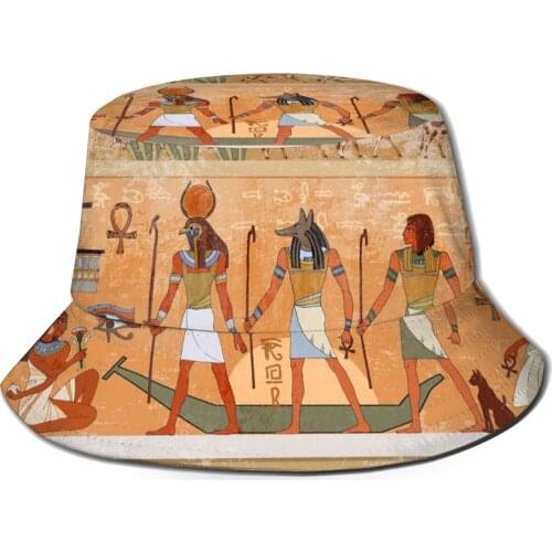 CINESSD Bucket Hat Unisex Bob Caps Hip Hop Gorros Ancient Egypt Scene Summer Panama Cap Beach Sun Fishing Hat