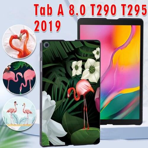 Case for Samsung Galaxy Tab A 8.0 (2019) T290/T295 Flamingo Printed PC Plastic Protective back Tablet shell Cover + Free Stylus