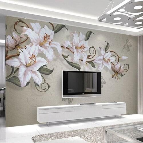 Custom Mural Wallpaper Modern Simple Hand Painted Lily Oil Painting Flower Fresco Living Room Bedroom Background Wall Sticker 3D