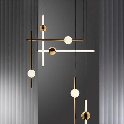 Postmodern Simplicity Hanging Lights Nordic Creative Gold Glow Stick Dining Room Bedroom Bedside Lamp Led Pendant Light Fixtures