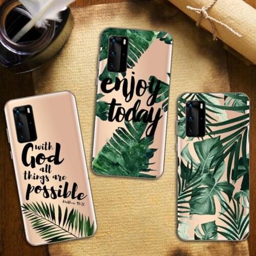 Green Plant leaf pattern Phone Case Transparent for Huawei honor nova c x 7 8 3 4 9 65g se v t play pro lite