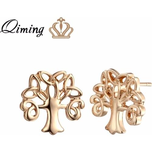 QIMING 2017 Newfashion Celtic Tree Stud Earrings For Girls Women Fashion Jewelry Family Trees Charm Ladies Vintage Earrings