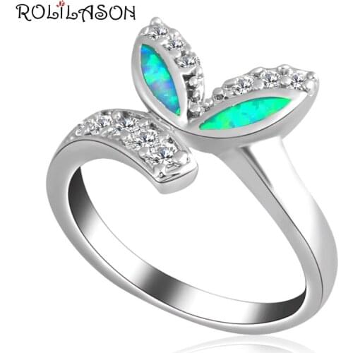 ROLILASON Super suplier Green fire Opal silver plated Stamped Rings for women fashion Opal USA size 5.5# 6.5# 7.5# OR353