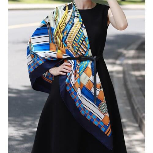 Belts Print 100% Luxury Silk Scarf Wraps Extra Large Square Silk Shawl Cape Foulard 140*140cm