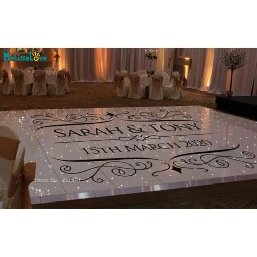 Symmetrical Pattern Custom Groom Bride Name Date Wedding Dance Floor Decals Board Decor Celebration Sticker Removable YT5115