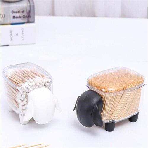 Cute Sheep Creative Mini Plastic Cotton Swab Storage Box Household Dust-proof Desktop Organizer Cosmetic Cotton Storage Box