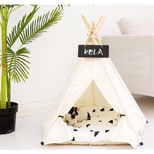 Foldable Pet Tent Pure White Pet Teepee With Thicken Cushion for Dog Cat Creative Kitten Play House Puppy Nest Indoor Outdoor