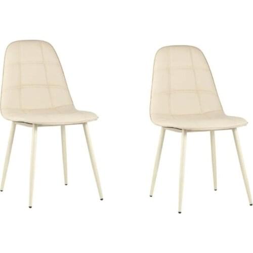 2 PCS Dining Chair Modern Style Soft Leather Padded Back Upholstered Chair Sturdy Metal Feet Kitchen Furniture 54x45x82.5 cm