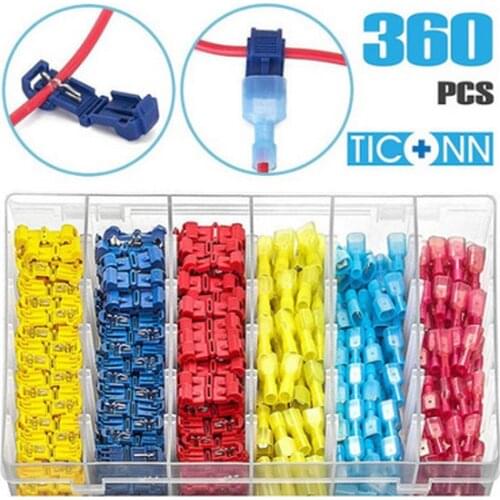 T-Tap Wire Connectors, Self-Stripping Quick Splice Electrical Wire Terminals, Insulated Male Quick Disconnect Spade Terminals