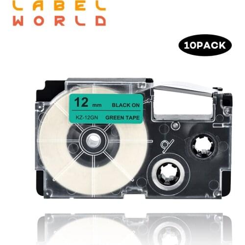 10 PACK casio 9/12/18mm label tape black on green compatible for KL-60 typewriter KL-60SR kl120 label printers