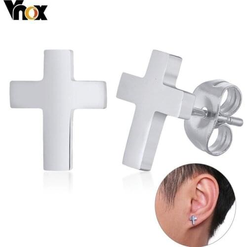 Vnox Simple Cross Stud Earrings for Women Men Black Gold Tone Stainless Steel Trendy Small Earrings