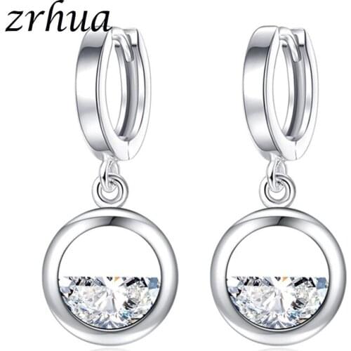 ZRHUA 2019 New Fashion Clear Crystal Zircon CZ Drop Earrings For Women Luxury Sliver Color Dangle Hooks Earrings Jewelry