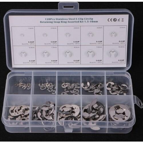 120PCS 1.5mm-10mm E-Clip Assortment Kit Stainless Steel Retaining Circlip Set #RW1209