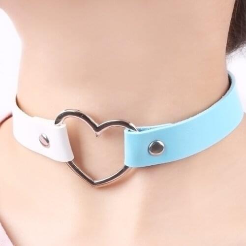 16 Colors PU Leather choker necklace gift for women Holographic Choker Heart Metal Laser Collar Chocker fashion jewelry