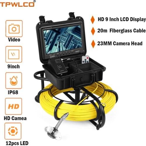20m 9inch Monitor Sewer Snake Camera Pipe Drain Inspection System With 1000TVL 23mm Industrial Endoscope Head