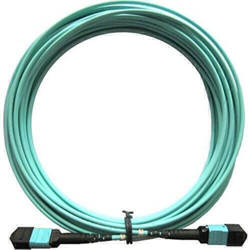 50 Meters Female MPO/MTP -MPO OM4 12 Strands 12 Core Multi-mode Fiber Optical Cable for QSFP+SR Module Type-B AQUA 50/125um