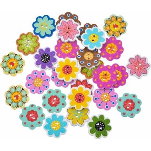 50Pcs Flower 2Hole Wooden Buttons for Scrapbooking Crafts DIY Baby Children Clothing Sewing Accessories Button Decoration WD0006