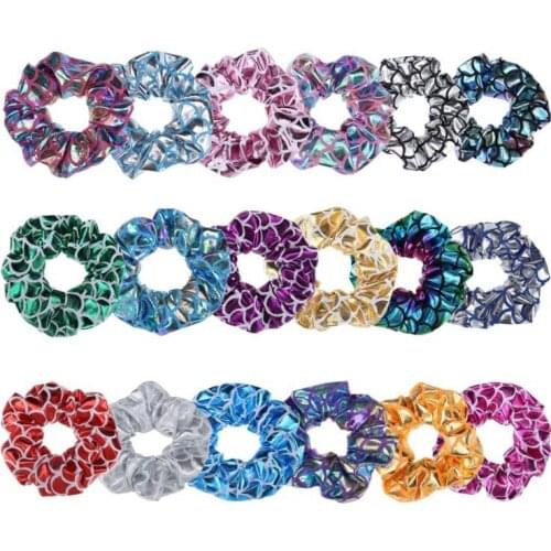 Glitter Fish Scale Pattern Scrunchies Shiny Hair Ring Rope Ties Ponytail Hair Accessories
