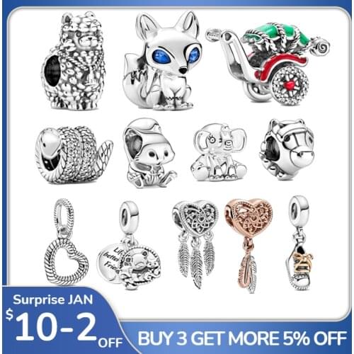 Genuine 925 Sterling Silver Fox & Squirrel Dangle Charm Beads Fit Original 3mm Charm Bracelet Jewelry Gift 2020 New