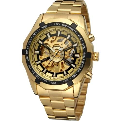 Forsining Men Watch Top Brand Luxury Mens Full Golden Mechanical Skeleton Watch Men Sport Watch Designer Fashion Casual Clock