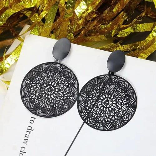 2020 Black Earrings Bohemian Openwork Pattern Earrings For Women Big Statement Earrings Wedding Bridal Party Jewelry Wholesale