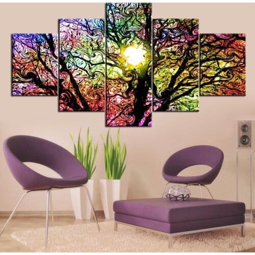 Tree Branches Nature Abstract Paintings Wallpaper Landscape Pictures 5 Panel Canvas Artwork Home Decor Drop shipping