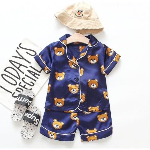 Childrens Pajamas Set Summer Baby Boy Girl Clothes Casual Sleepwear Set Kids Cartoon Tops+Pants Toddler Clothing Sets