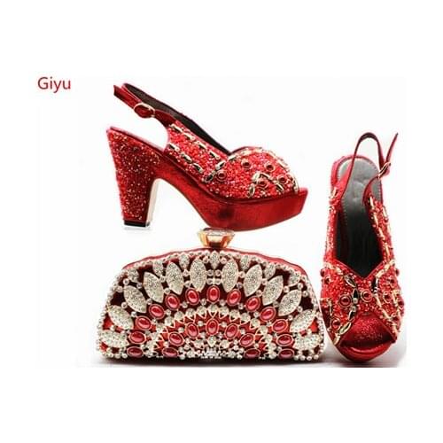 Doershow nice looking redShoes And Bag Set New 2019 Women Shoes And Bag Set In Italy Italian Shoes with Matching Bags Set!SHJ1-3