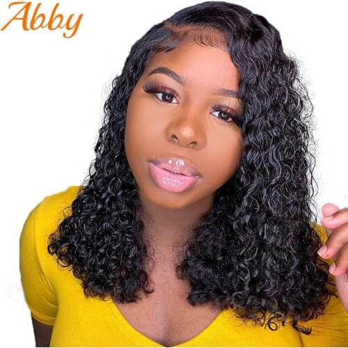 ABBY Short Bob Lace Closure Wigs Mongolia Water Wave Bob Wigs For Women 150% Density 4x4 Lace Closure Bob Wig Remy Human Hair