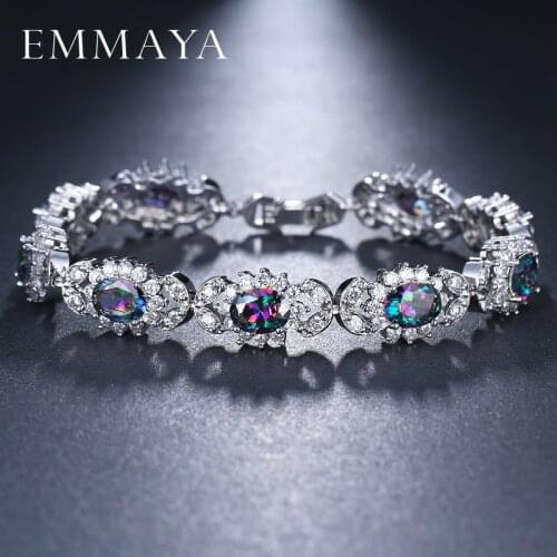 EMMAYA New Arrival Oval Shape Multicolor Green Blue CZ Cubic Zirconia Slider Chain Bracelets For Women Christmas Jewelry