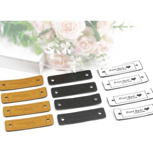12pcs Handmade Love Heart Labels Clothes Garment PU Leather Labels Hand Made Tags Jeans Bags Shoes DIY Sewing Supplies