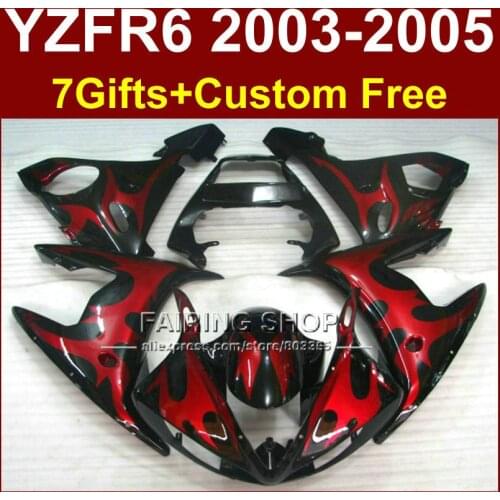 GHE body repair parts for YAMAHA R6 Motorcycle red black fairings sets 03 04 05 YZF R6 2003 2004 2005 fairing kit PH6F