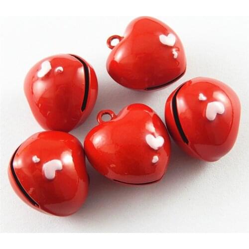 GraceAngie 5PCS Copper Red Heart Jingle Bell Noise Jewelry Making Accessory Christmas Decor Charms Handmade Crafts Findings